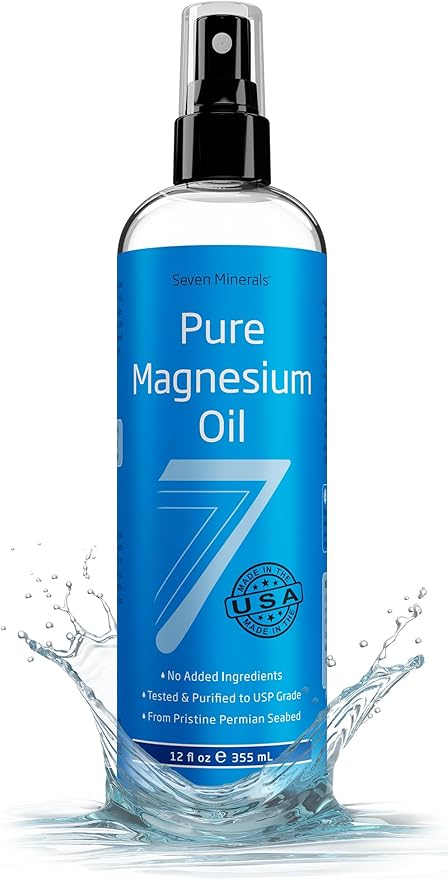 Seven Minerals Pure Magnesium Oil 7. No added ingredients. Tested & Purified to USP grade. From Pristine permian seabed.