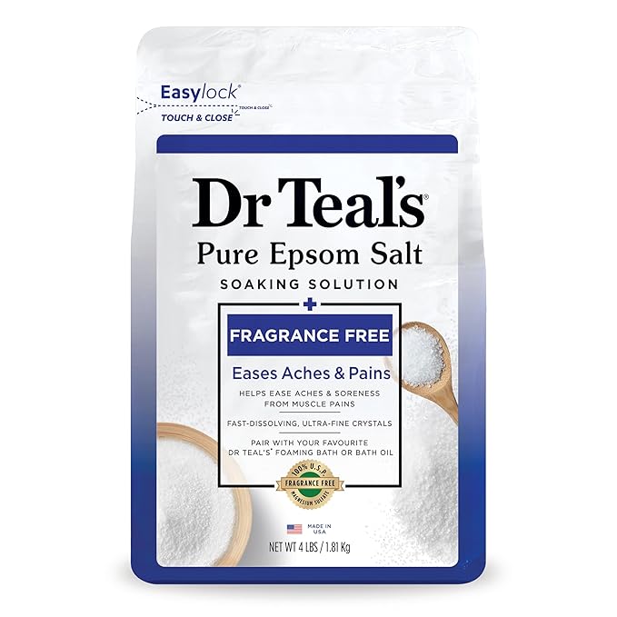 Dr Teal's Pure Epsom Salt Soaking Solution. Fragrance free. Eases aches & pains. Helps ease aches & soreness from muscle pains. Fast-Dissolving, Ultra-Fine Crystals. Pair with your favorite Dr Teal's foaming bath or bath oil.