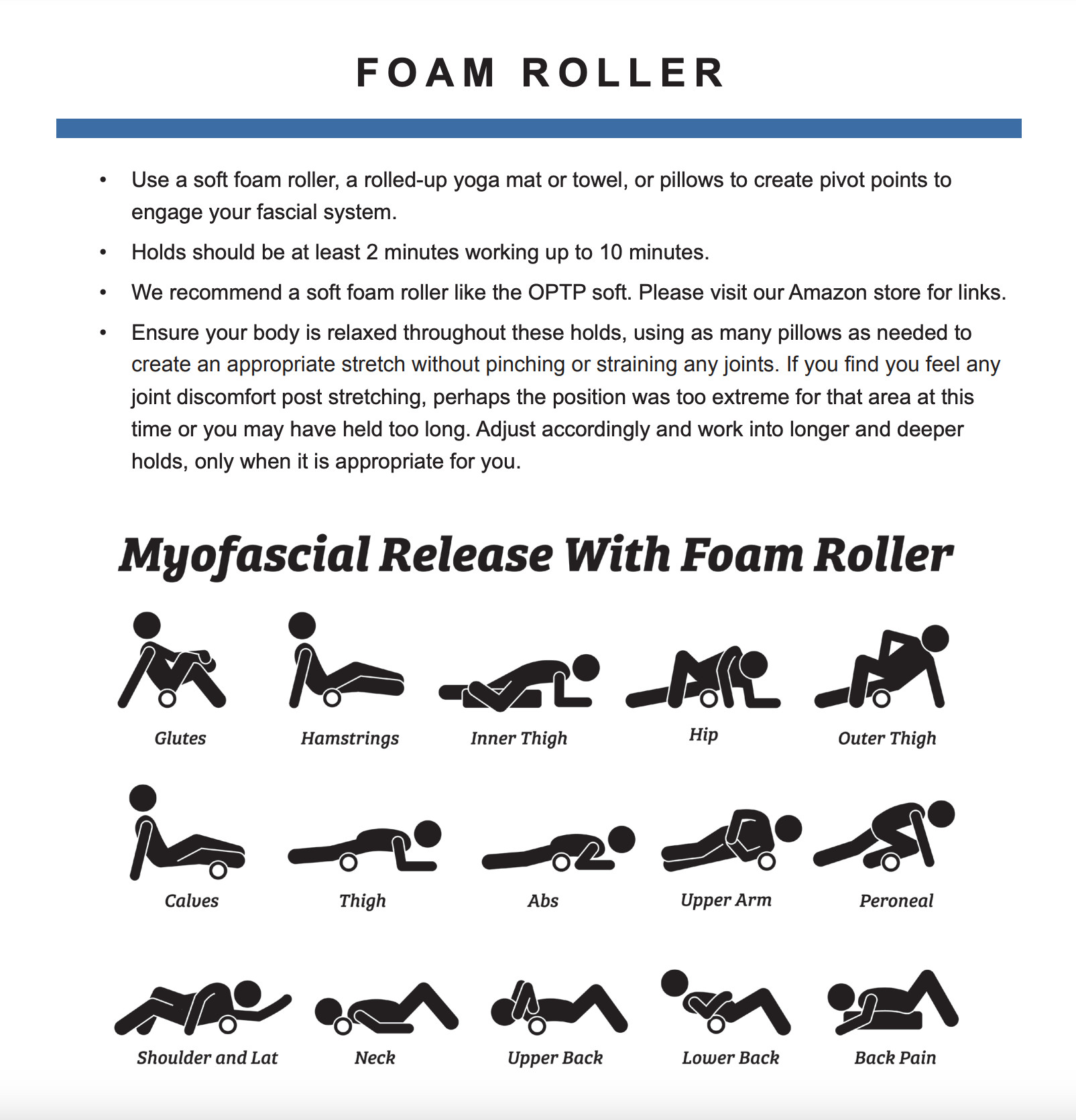 An image of a pdf file that goes over how to use a foam roller.