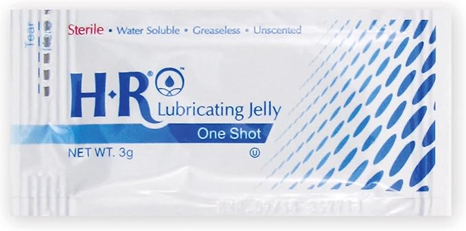 HR Lubricating Jelly One Shot Net Wt. 3 grams. Sterile, Water Soluble, Greasless, and Unscented