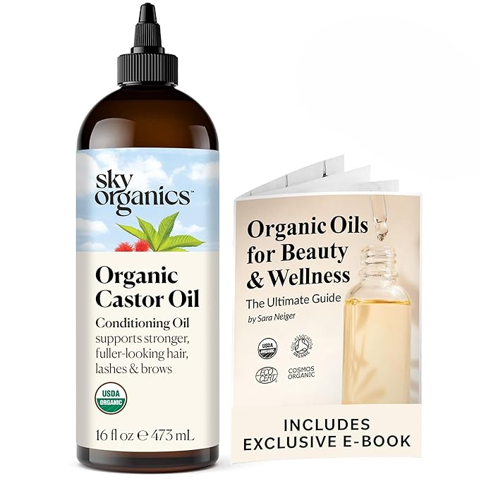 Sky Organics Organic Castor Oil. Conditioning Oil supports stronger, fuller-looking hair, lashes, & brows.